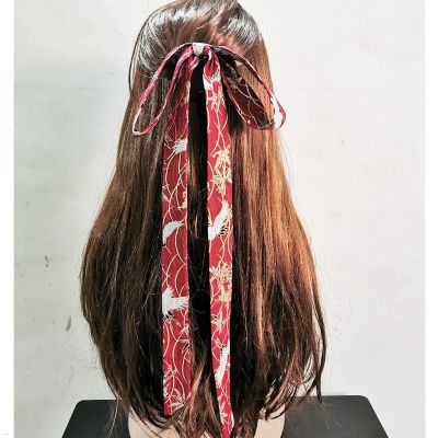 Chinese Style Headband Antique Hanfu Costume Headdress Satin Embroidery Traditional Hair Band Headwear for Women Ribbon HairRope