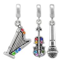 Silver Color Microphone Guitar Musical Charms Pendant Fit Original Pandora Charm Bead Bracelet DIY Fashion Jewelry SPP204