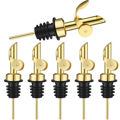 6Pcs Stainless Steel Weighted Liquor Bottle Pourers Balsamic Alcohol Pourer (Gold)