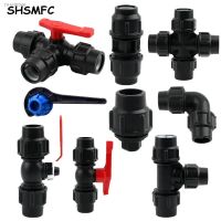 ✱♘ 20/25/32/40 63mm Black Plastic PE Water Tube Direct Connector Splitter Quick Tee Valve Coupler Elbow End plug Irrigation Fitting