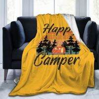 ผ้าห่มสักหลาด Happy Camper สำหรับเดินป่าตั้งแคมป์แบบพกพากันเปื้อนผ้าคลุมเตียงแบบบางผ้าห่มผ้าฟลีซนุ่มน้ำหนักเบา