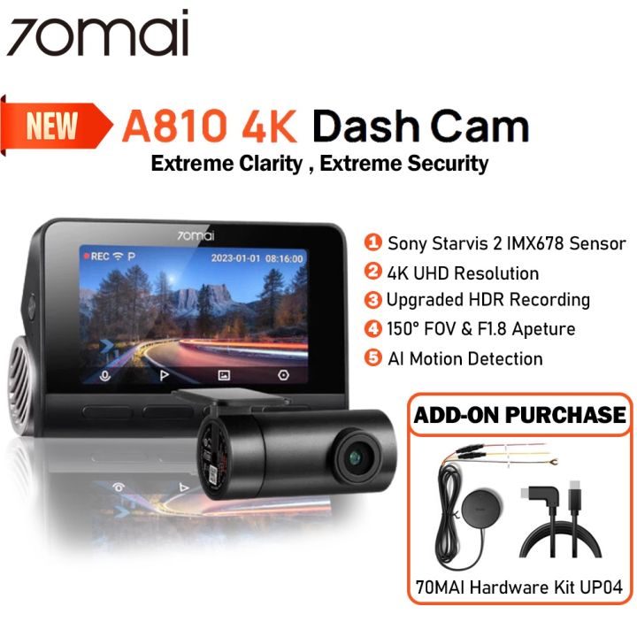 Global 70mai Dash Cam A810 Ultra HD 4K Built-in GPS ADAS Auto Record 150FOV  Motion Detection 70mai A810 Car DVR Support Rear Cam