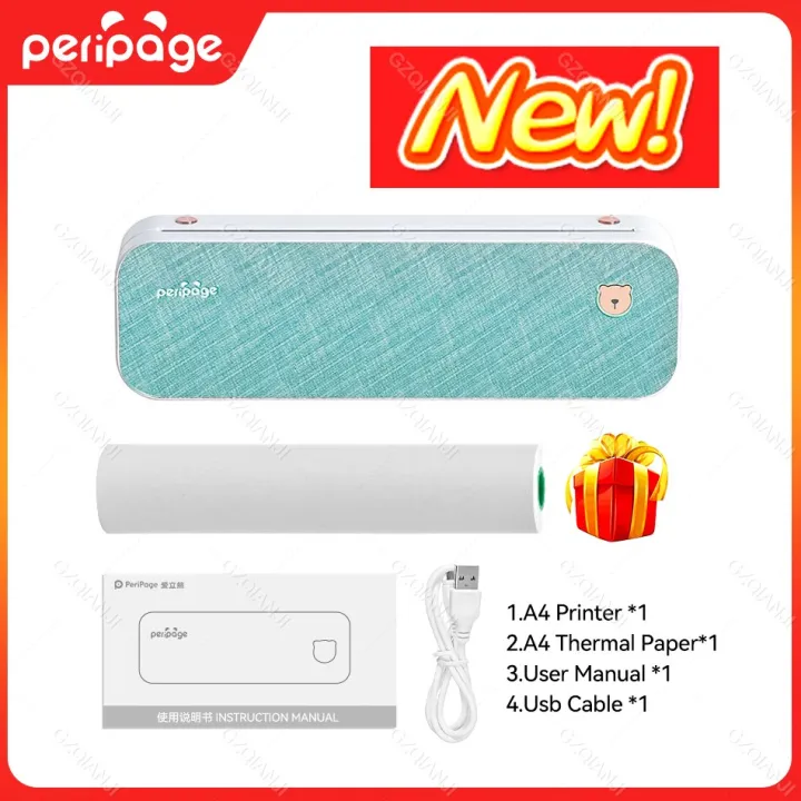 เครื่องพิมพ์พกพา-a4-peripage-เครื่องพิมพ์เครื่องพิมพ์พกพาได้ด้วยความร้อนส่งตรง-a4บลูทูธ203dpi-เครื่องพิมพ์ด้วยกระดาษ1ม้วน