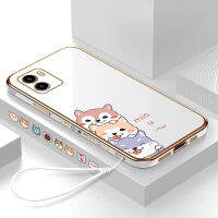 (คลังสินค้าพร้อม) เคสเคสมือถือสำหรับ Vivo Y15S /Y15A/Y15C/Y01/Y01A พร้อมฟรีสายคล้อง + การ์ตูนสุนัขชุบขอบสี่เหลี่ยมฝาหลังนิ่ม