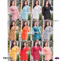 เดรสคอปกแขนพองซีทรู TT11382 see through puff sleeve collar dress