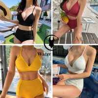 ??พร้อมส่งในไทย??ชุดว่ายน้ำแฟชั่นเกาหลีผู้หญิง บิกินี่ Bikini ชุดว่ายน้ำ มีฟองและซับใน มีโครง แฟชั่นสีทึบ#0019