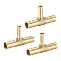 uxcell 3pcs 10X6X10mm Brass Hose Reducer Barb Fitting Tee T-Shaped 3 Way Barbed Connector Air Water Fuel Gas Oil etc.