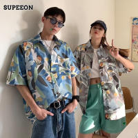 Supeeonนิ้วเสื้อเชิ้ตแขนสั้นผู้ชาย,เสื้อเชิ้ตวินเทจญี่ปุ่นแขนดอกไม้พิมพ์สั้นแฟชั่นของผู้ชายเสื้อเชิ๊ตลายดอกไม้ลำลองขนาดใหญ่พิเศษแบรนด์สตรีท