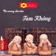 Bộ 3 Tượng Tam Không- Tượng chú tiểu áo lam chất liệu Composite 8cm