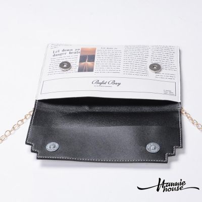 ❥Only➢Women Creative Shoulder Newspaper Shaped Letter Print Leather Handbag