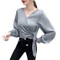 [COD] Seasonal new cross V-neck sleeve tie womens design niche high-end temperament top