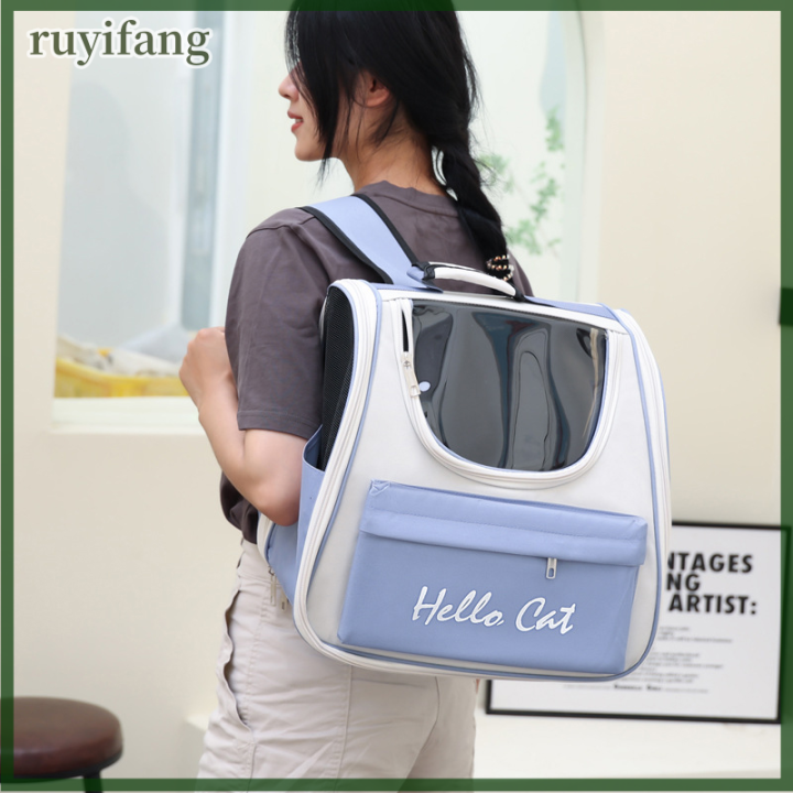 ruyifang-pet-cat-carrier-bag-breathable-large-capacity-pet-backpack-กระเป๋าแมวแบบพกพากลางแจ้งกระเป๋าเดินทางโปร่งใสสำหรับแมวสุนัขขนาดเล็กพกพาอุปกรณ์สัตว์เลี้ยง