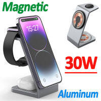 3 In 1 30W Magnetic Wireless Charger Stand สำหรับ 14 13 12 Pro Max โปร่งใส Fast Wireless Charging Station