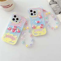 พร้อมสายคล้องหู3D สายคล้องลายดาวสีชมพูสำหรับ IPhone 11 12 13 14 Pro Max เคสโทรศัพท์ของขวัญคู่การ์ตูนสร้างสรรค์