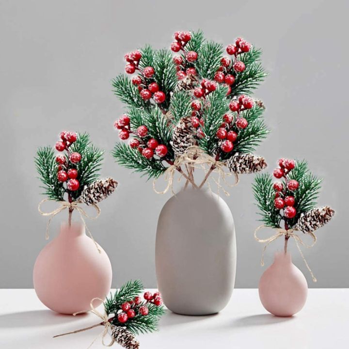 red-berry-stems-pine-branches-evergreen-christmas-berries-decor-8-pcs-artificial-pine-cones-branch-craft-wreath-pick