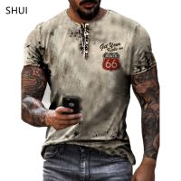 TEXMens Summer  T-shirt Plus Size Loose Vintage  Fitting Vintage Short Sleeve Fashion US Route 66 Letter Print 3D O-Neck T-shirt