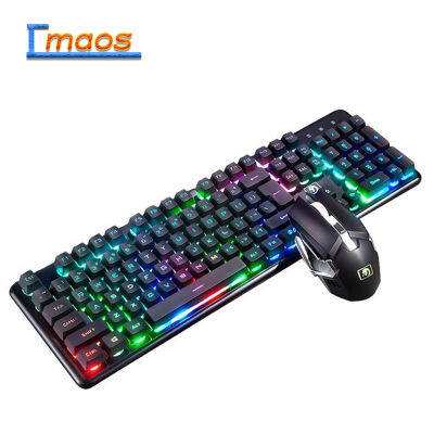 Punk Recharging Mechanical Keyboard Wireless Gaming Keyboards RGB Backlit Wireless Mouse 2400dpi Pc Gamer Keypad