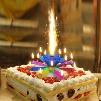Birthday Cake Music Candles with 14 Candles Lotus Flower Christmas Festival Decorative Music Wedding Party ,