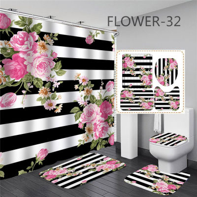 180x180cm 3D Flowers Shower Curtain Digital Printing Waterproof Punch-Free Perforated Polyester Bathroom Shower Curtains