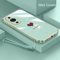 [ฟรีสายคล้อง] Huawei Nova 11 Pro เคสตะเข็บขอบตรง Y71 11i Y91เคสนิ่มรูปหัวใจเคส TPU ชุบมีสไตล์