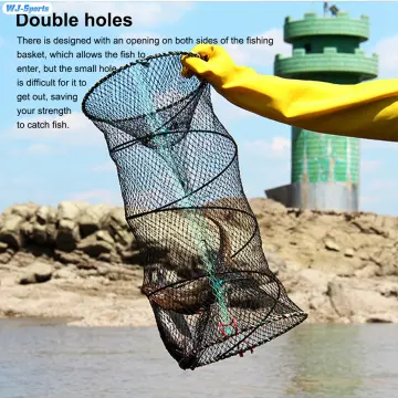 2Pcs Foldable Fishing Cage Floating Fishing Basket Mesh Hole Fish