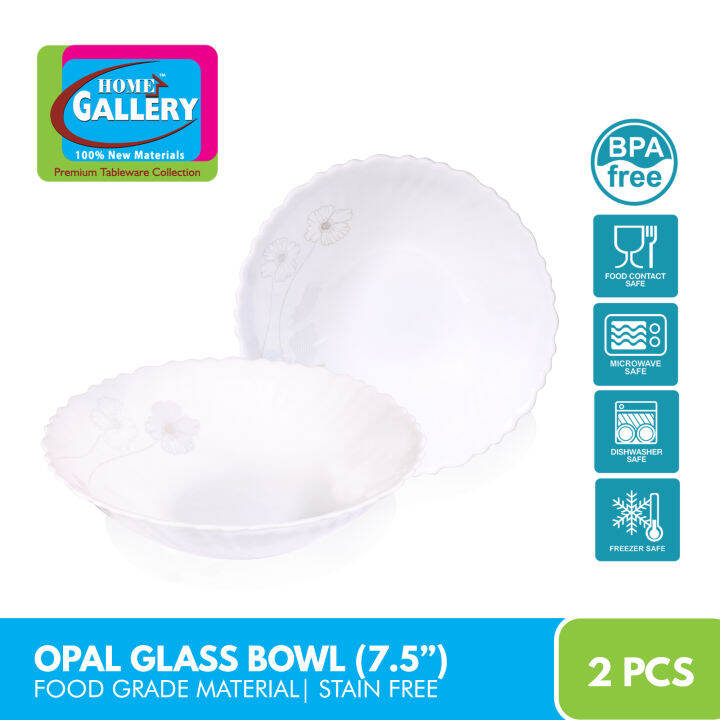 Home Gallery Opal Glass Bowl 2pcs 7.5 Inches Food Grade Material