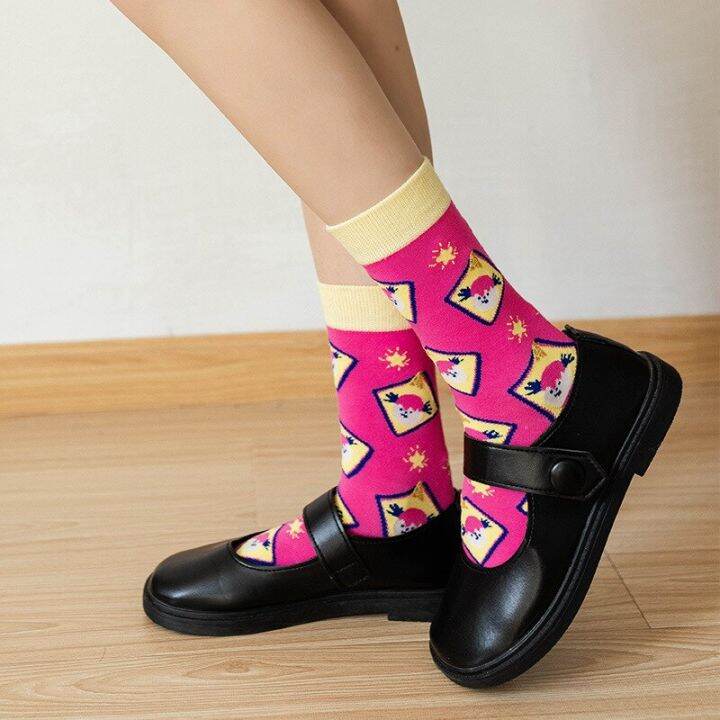 fun-cartoon-personality-creative-funny-tube-socks-for-women-korea-cute-autumn-winter-thick-female-socks