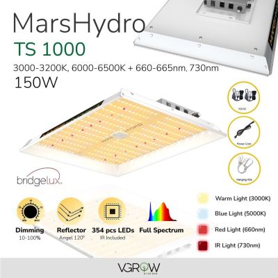 [ready stock][ส่งฟรี] Mars hydro TS1000 150W ไฟปลูกต้นไม้ Full Spectrum with IR Marshydro Grow Light ไฟปลูกมีบริการเก็บเงินปลายทาง