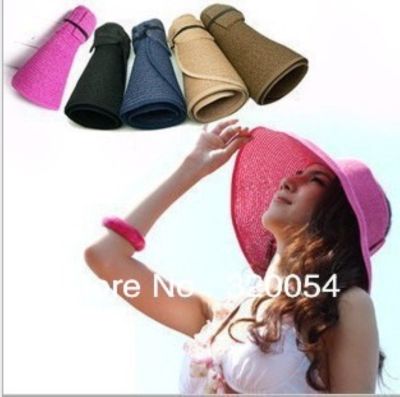 【CC】 1piece2016 fashion folding empty sun hat for women caps summer beach straw hatsmulticolor