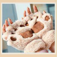 1 Pair Winter Warm Fingerless Gloves Fluffy Plush Cat Paw Lovely Half Finger Mitten Soft Cotton Kids Outdoor Accessories Gift