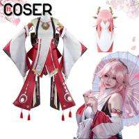 2019【COSER 77】ชุดคอสเพลย์ เกม สําหรับผู้หญิง Genshin Impact Yae Miko Cosplay Costume Guuji Yae Fancy Outfits Full Set Unifrom Dress Wig Headwear Amulet Guuji Yae Game Suits2023