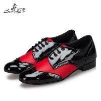 Ladingwu New Modern Mens Soft Bottom Latin Dance Shoes White/Red/Black PU Ballroom Waltz Samba Dance Shoes Heel 2.5/4.5cm