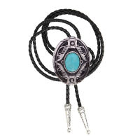 Vintage Turquoise oval shape turquoise bolo tie for man Indian cowboy western cowgirl leather rope zinc alloy necktie