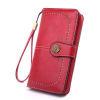 High Level Retro Oil Wax Skin Leather Womens Long Wallet Hollow Out Buckle Wallets Credit Card Clutch Purse Card Bag Luxury