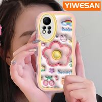 YIWESAN เคสสำหรับ Infinix Hot 11S NFC ลายการ์ตูน3D ผีเสื้อดอกไม้ดีไซน์ใหม่ขอบครีมเคสมือถือกันกระแทกแบบใสนิ่มฝาครอบโปร่งใสลายกล้องถ่ายรูปอ่อนโยนอย่างเรียบง่าย