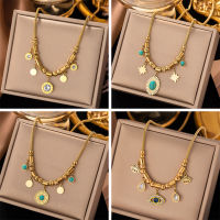 316L Stainless Steel Gold Plated Roman Turquoise Pendant  Heart Butterfly Green Stone Pendant Necklace For Women Vintage Girls Chain Jewelry Gifts No Easy Fading