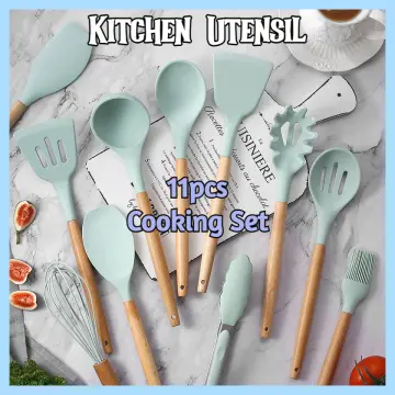 Umite Chef Kitchen Cooking Utensils Set, 24 pcs Non-stick Silicone Cooking  Kitchen Utensils Spatula Set with Holder, Wooden Handle Heat Resistant  Silicone Kitchen Gadgets Utensil Set (Khaki) 