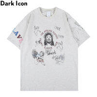 Dark Icon Graffiti เสื้อยืดผู้ชายขนาดใหญ่ Summer Short Sleeves Streetwear Tshirts for Men Grey Tee