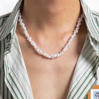 Lacteo Trendy Simple White Irregular Imitation Pearl Choker Necklace for Men Jewelry Strand Bead Neck Chain Collar Party Street