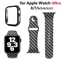 rfgykdtg Carbon Fiber Strap Case for Apple Watch Series 8/7 41mm45mm Cover Bracelet 44mm40mm Smartwatch Bumper for iWatch Ultra 49mm Band