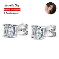 Serenity Real D Color 6*6mm 1 Carat Asscher Moissanite Stud Earrings For Women S925 Sterling Silver Square Ear Jewelry Wholesale