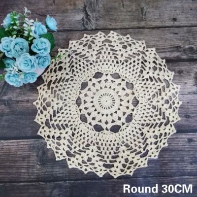 Luxury Crochet Flowers Doilies Cotton Round Table Coaster Wedding Lace Mat Dining Coffee Christmas Placemat Decor Pad 2Sizes