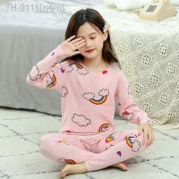 ►☸ n4rn Conjunto de pijamas sem costura para meninos e meninas roupa íntima térmica crianças com estampa arco-íris quente inverno roupas dormir crianças