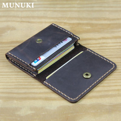 TOP☆MUNUKI Handmade Genuine Leather Card Wallet Leather Card Holder Men Vintage small Purse Credit ID Card Case Holder Women Business Card Bag MC412