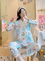 Winter Pregnant Woman Lactation Pajamas Set Fashion Maternity Nursing Clothes Lace Patchwork Breastfeeding Tops+Pants Cotton Set