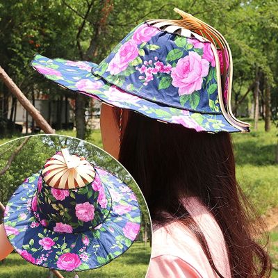 【CC】Women Folding Fan Hat Bamboo Silk Foldable Wide Brim Hat Summer Portable Travel Beach Sunscreen Cap Sun Protection Jewelry Gift