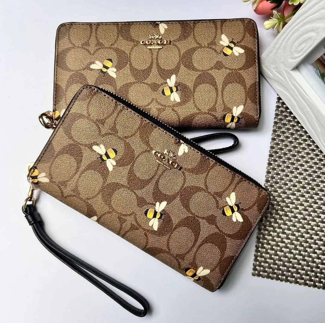 Guaranteed Authentic Coach Zip Around Long Wallet In Signature Canvas With  Bee Print C8675 - Khaki Multi | Lazada PH