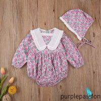 COD DSFERTEREERRE PURP-Baby Girls Flower Print Romper Casual Long Sleeve Loose Fit Floral Jumpsuit with Decorative Hat