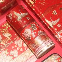 Hand account tape 5 rolls set Chinese style bronzing crane and paper tape ancient style hand account tape DIY decoration