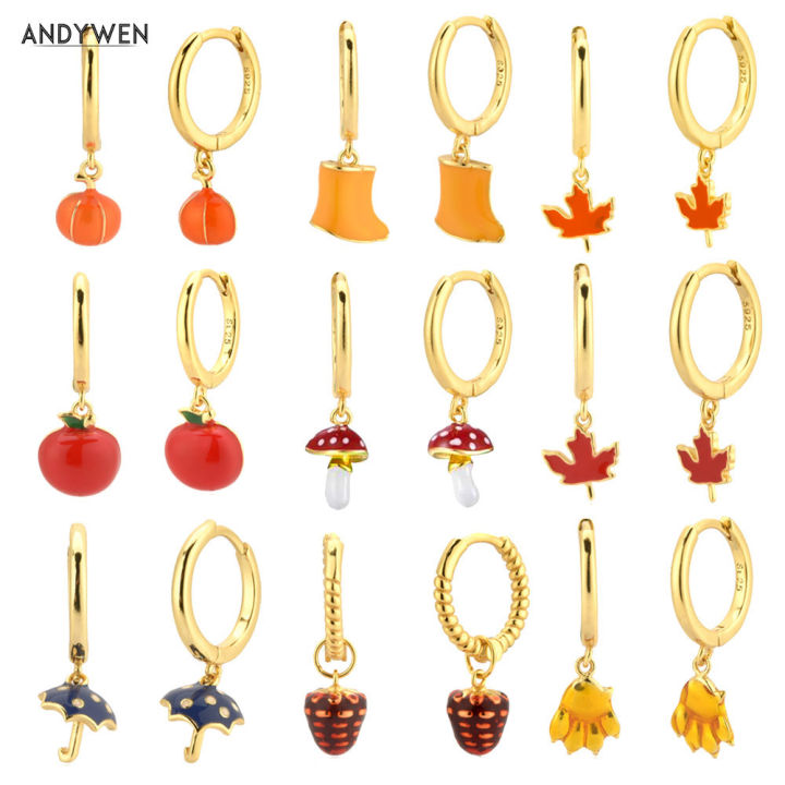 andywen-925-sterling-silver-8-5mm-slim-apple-enmel-mushroom-pumpkin-drop-earring-piercing-pendiente-piercing-jewelry-fashion-gif